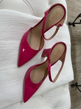 Schutz Hot Pink Genuine Patent Leather Mule Pumps size 9